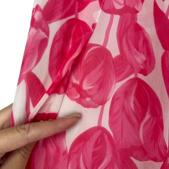 Bob Mackie Silk Skirt Pink Poppy Size 6 Preppy Lined Floral Spring A Line Mini - Picture 5 of 6